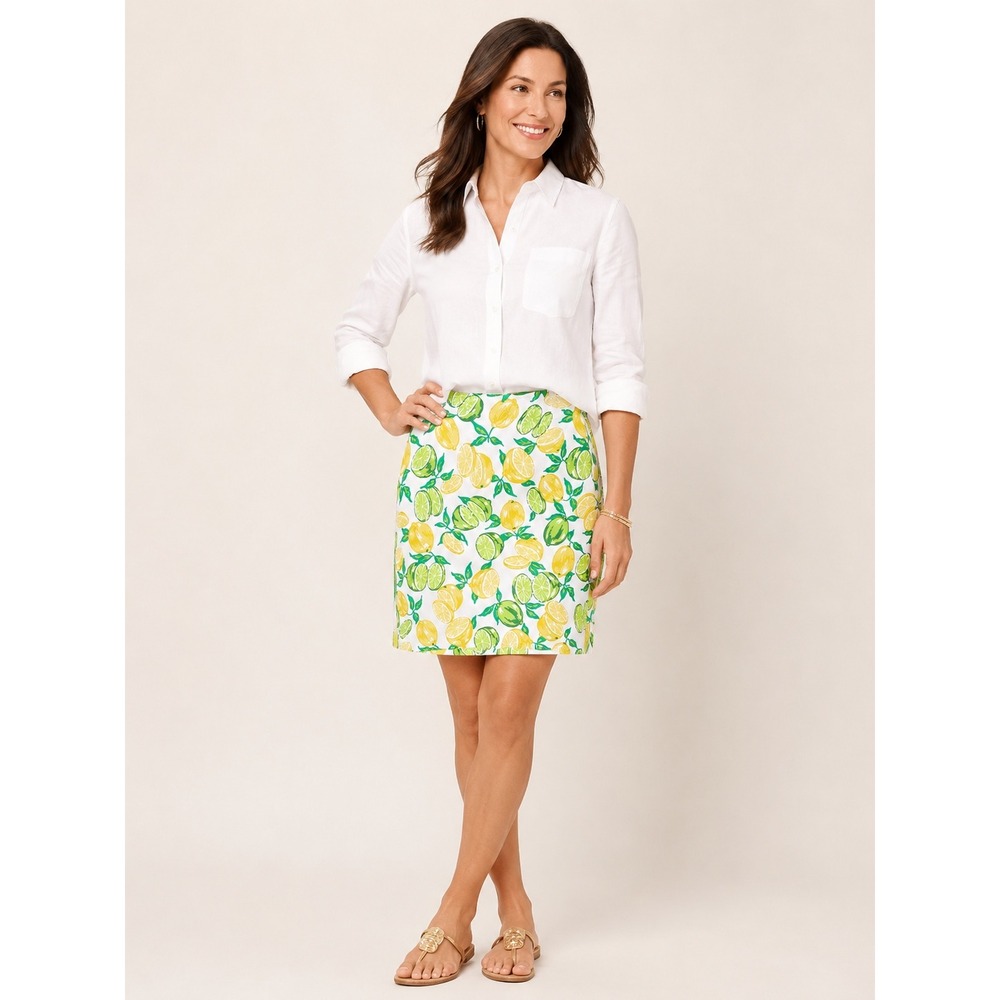 Talbots Womens Lemon Lime Citrus Print Mini Skirt 8 White Green Yellow Summer